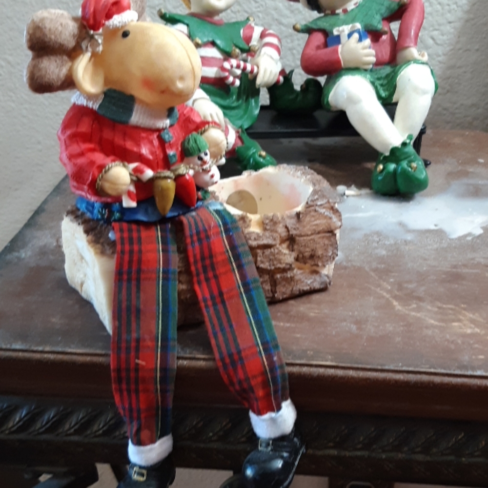 Christmas Moose Candle Holder tealight Long leg mantel piece fireplace decor